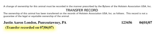 Certificate of Registration - Transfer information